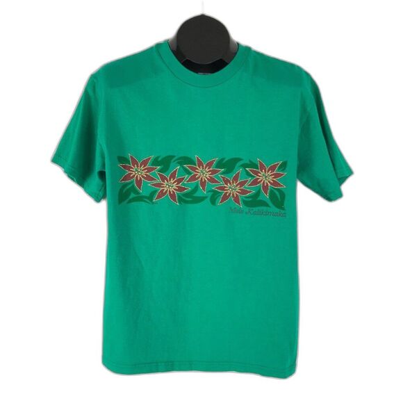 Vintage Hanes Mele Kalikimaka Hawaiian Poinsettia Tee Women's Medium Christmas - Picture 1 of 11